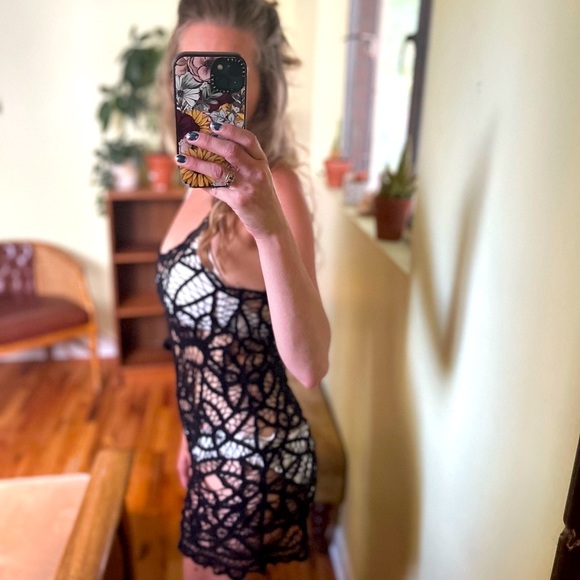 Free People Intimately Black Mini Lace Dress Intimates Swimsuit Cover Size XS - Picture 3 of 14
